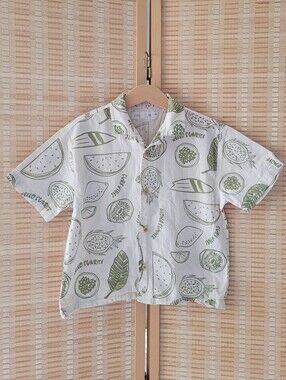 Zara Kids White & Light Green Fruit Print Button-Up Shirt